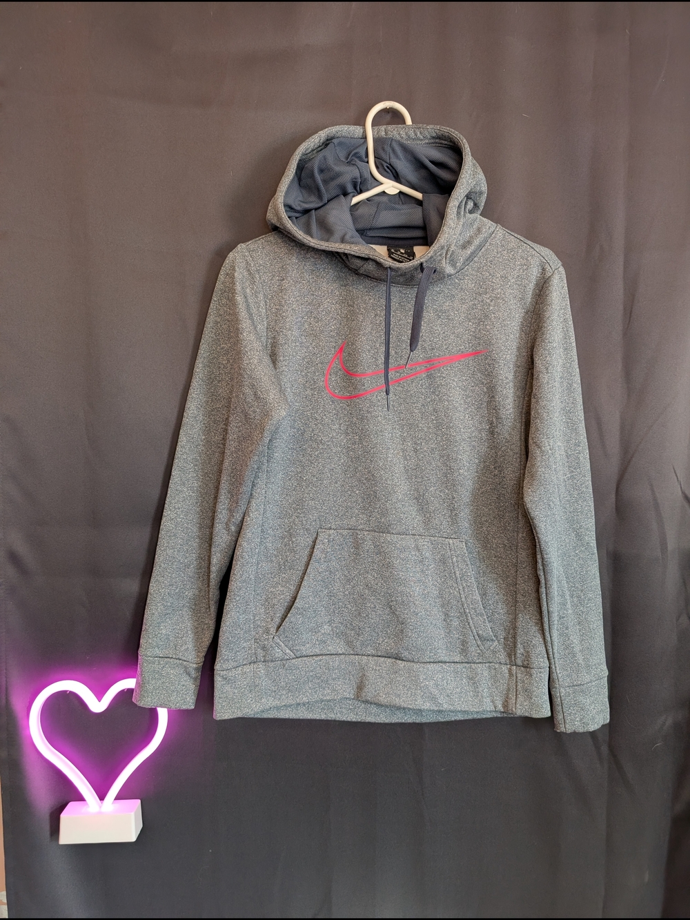 Nike Grey Hoodie with Pink Swoosh High Neck Sporty Cozy Speckled